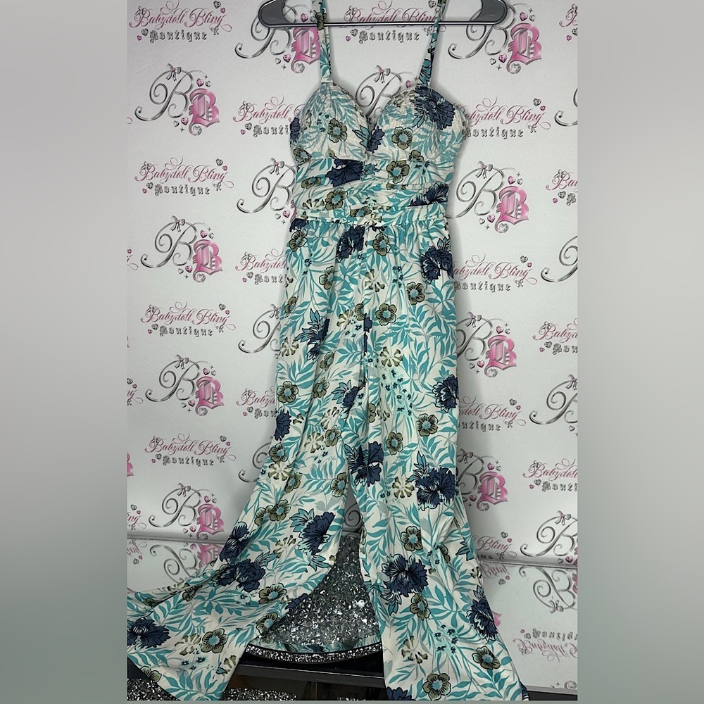 Og collective jumpsuit onesie Floral Blue and Green Pattern pants suit